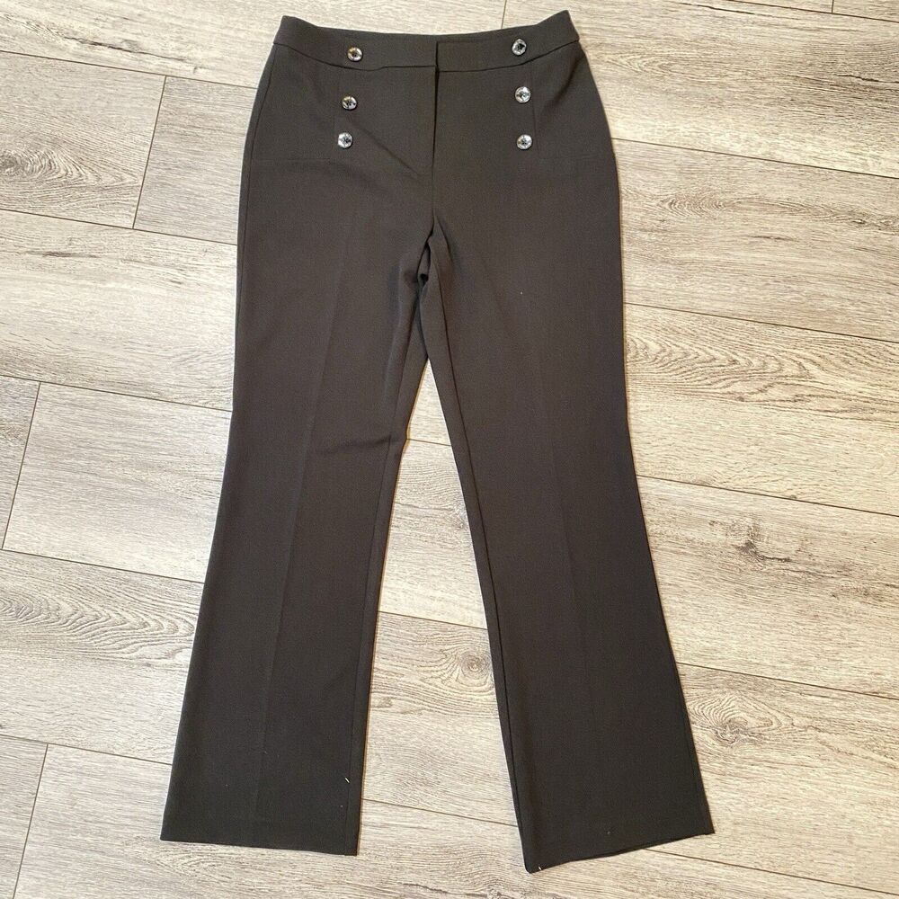 Nine West Pants Women 10 Black Trouser Sailor Nautical Corp Academia Gold Button